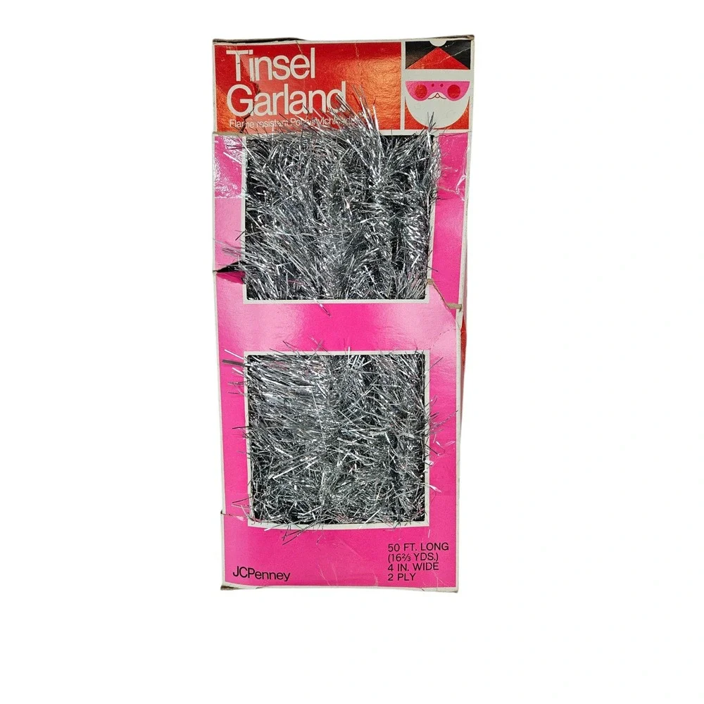 Vintage MCM JCPenney Silver Tinsel Garland‎ Christmas Decoration 50 Feet Long
